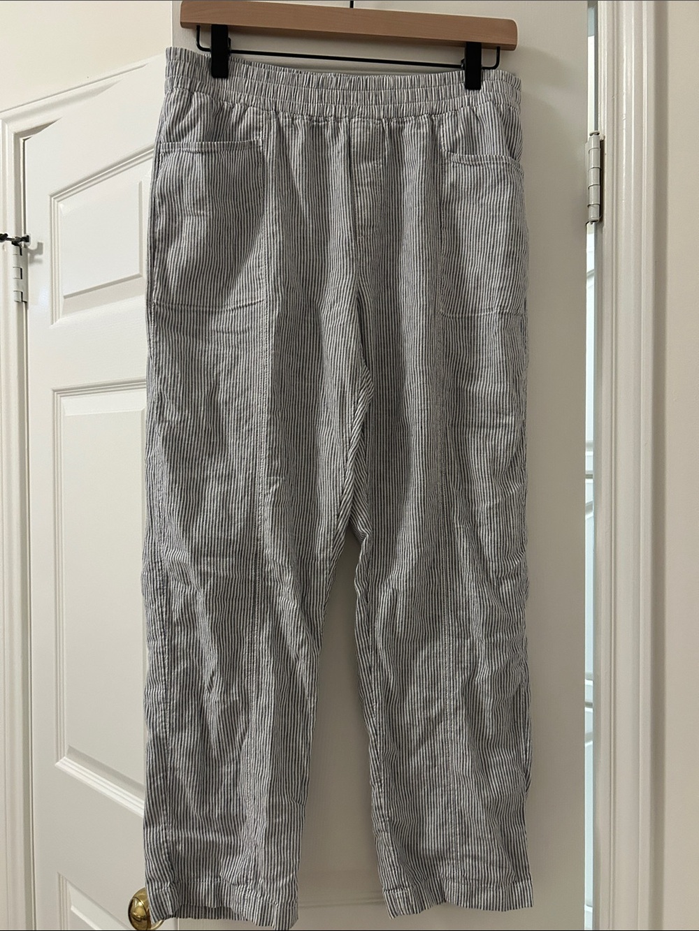 Women’s Lightweight Linen Striped Casual Pants - blue/White